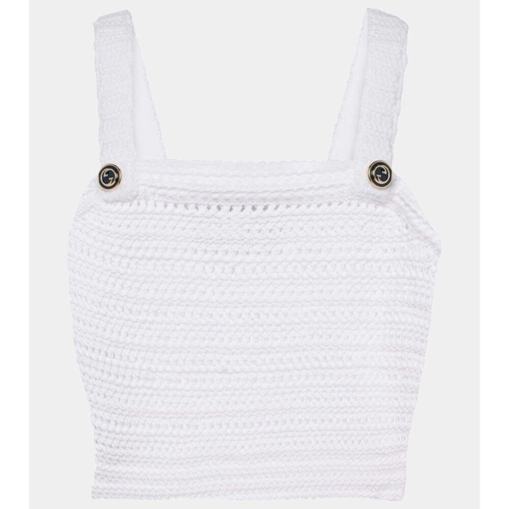 NWT GUCCI Crochet-Knit Sleeveless Crop Top Sz L White 100% Authentic